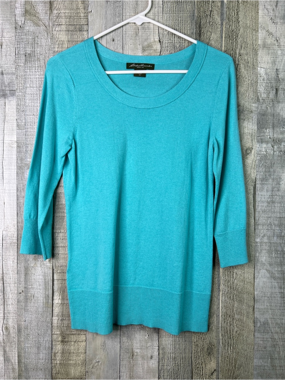 Eddie Bauer Small Petite Scoopneck 3/4 Sleeve Lightweight Sweater in Turquoise